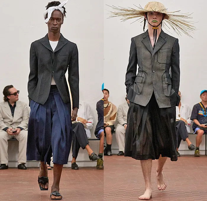 Setchu by Satoshi Kuwata 2026 春夏男装系列 - 津巴布韦巴托卡部落篮编棕榈叶解构衬衫条纹垂袖纽扣肩带野战夹克裹身工装裤实用口袋垂褶抽绳休闲裤超大阔腿宽松针织袖口外套外套西装外套格子草帽短裤风琴褶凉鞋