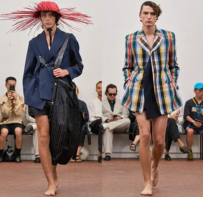 Setchu by Satoshi Kuwata 2026 春夏男装系列 - 津巴布韦巴托卡部落篮编棕榈叶解构衬衫条纹垂袖纽扣肩带野战夹克裹身工装裤实用口袋垂褶抽绳休闲裤超大阔腿宽松针织袖口外套外套西装外套格子草帽短裤风琴褶凉鞋